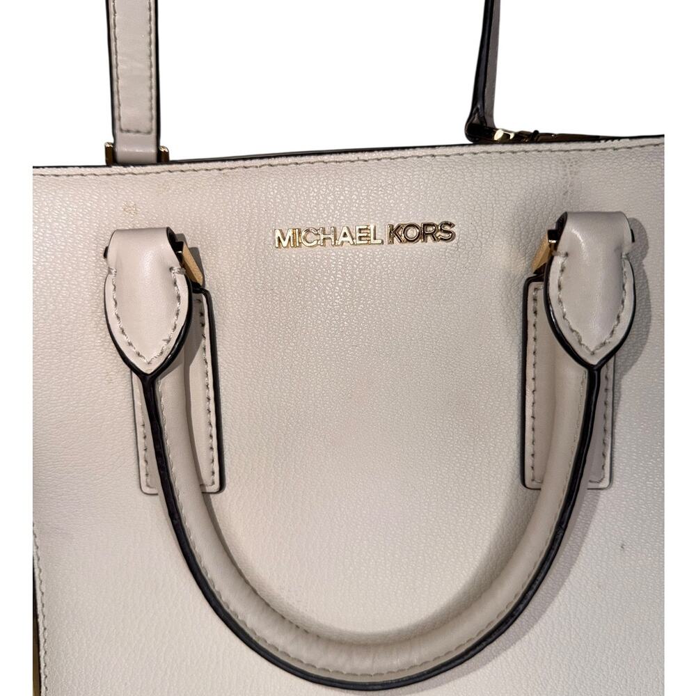 Michael Kors Ivory Pebbled Leather Purse Handbag Crossbody Square Satchel - Picture 9 of 11